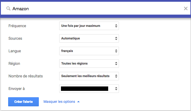 liste des éléments pour configurer ses propres alertes avec l’outil Google alerts